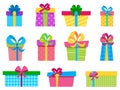 Birthday Colorful Present box Set. Ideas for Greeting banner. Vector isolated illustration on white background. Royalty Free Stock Photo